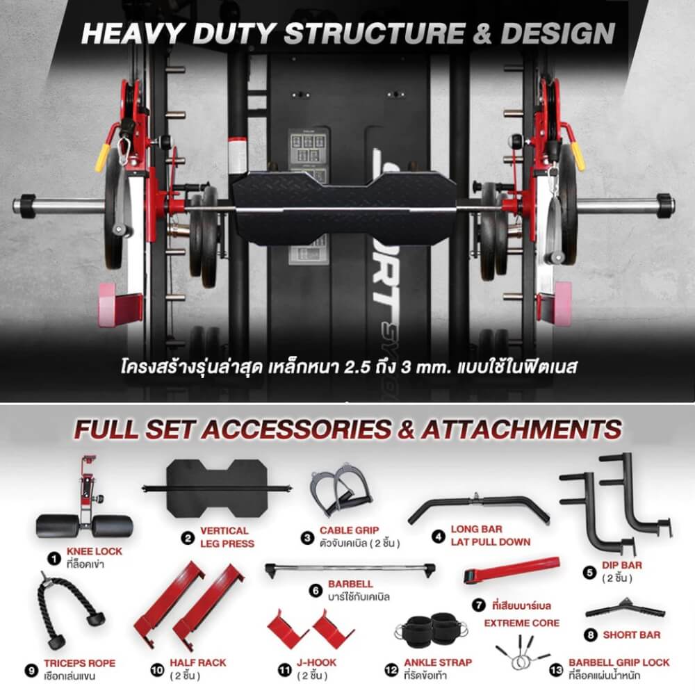 เครื่องสมิทแมชชีน SPORTSYNOLOGY MODEL-X เครื่องออกกำลังกาย รองรับการเล่นได้มากกว่า 250 ท่า (เครื่องเปล่า)